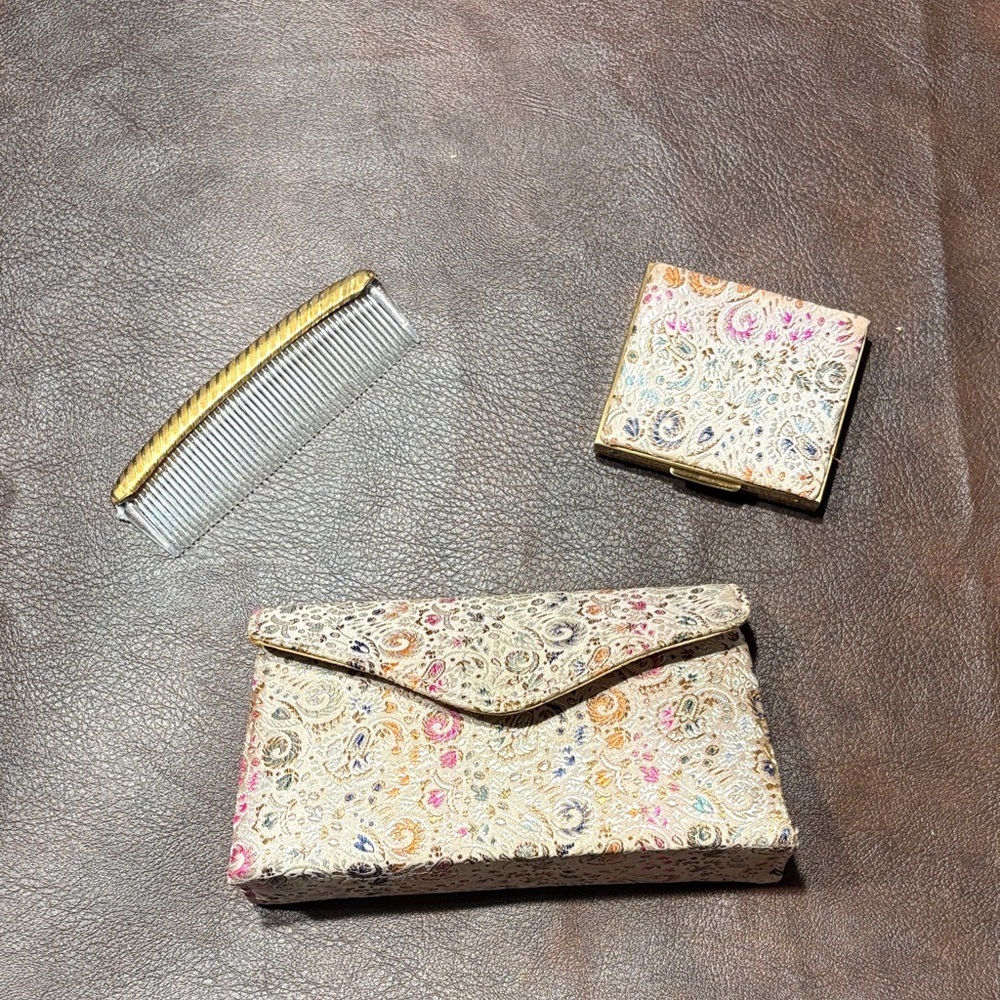 Chic Gold and Cream Cosmetic Bag Set